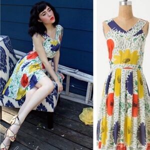 Girls from Savoy 100% Silk Floral Midi A-Line Dress